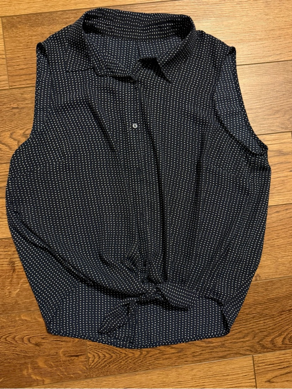 Sleeveless Black Dot Tie-Front Blouse XL